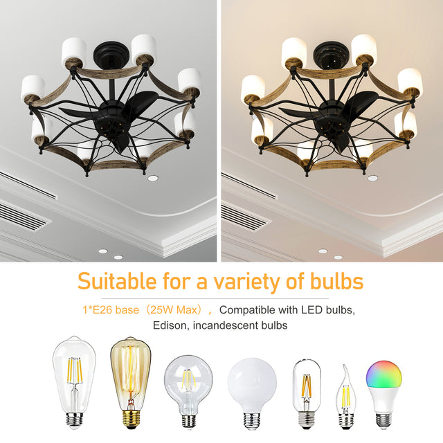 Matte Black Ceiling Fans With Remote Control 8 lights, DC Motor, 3 ABS Blades, Multi-Speed, Reversible Airflow, Timing and Anti-theft function, indoor transitional Ceiling Fan, ETL&FCC Certification