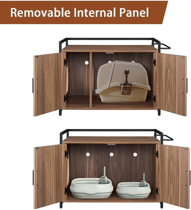 Hidden Cat Litter Box Furniture with Ventilation and Bench Seat, Pet Crate with Iron and Wood Sturdy Structure