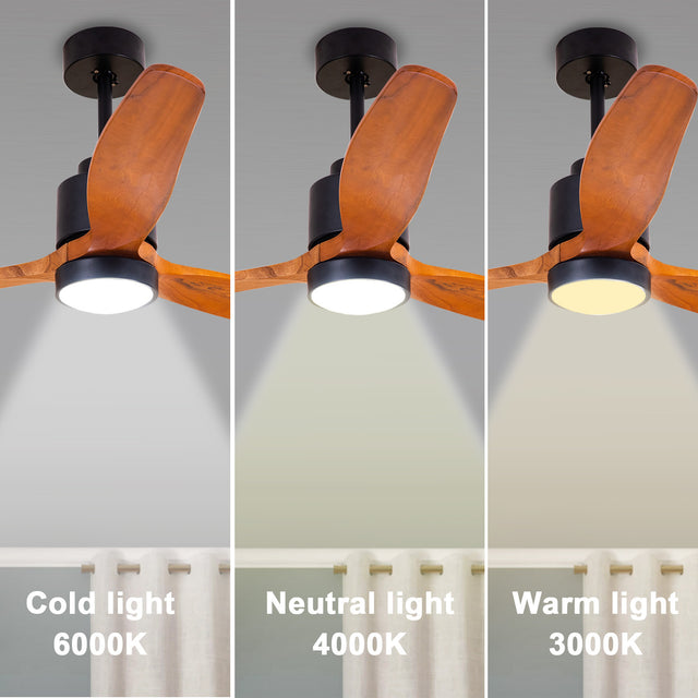 Quiet 52” Wood Ceiling Fans with Lights and Remote Moisture-proof Outdoor Ceiling Fan for Patios, 6 Speeds Ceiling Fan for Living Bedroom Kitchen, 3 Light Color, Timer Function, Reversible Motor