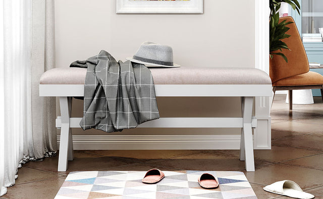 TOPMAX 3 Pieces Farmhouse Rustic Wood Kitchen Dining Table Set with 2 Upholstered Benches, Gray Green+White+Beige