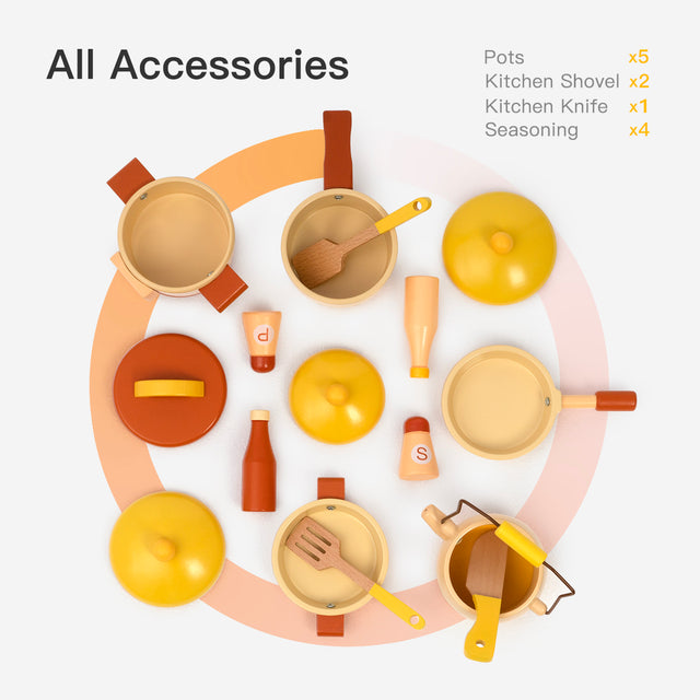 Wooden Pretend Play Kitchen Set for Kids Toddlers, Toys Gifts for Boys and Girls,Yellow