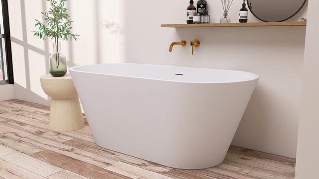 51" Acrylic Free Standing Tub - Classic Oval Shape Soaking Tub, Adjustable Freestanding Bathtub with Integrated Slotted Overflow and Chrome Pop-up Drain Anti-clogging Gloss White