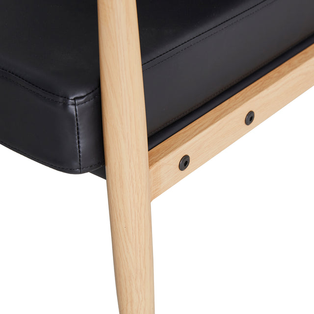 Sofa Chair.Black PU Leather Accent Arm Chair Mid Century Modern Upholstered Armchair with Imitation solid wood color Metal Frame Padded Backrest and Seat Cushion Sofa Chairs for Living Room