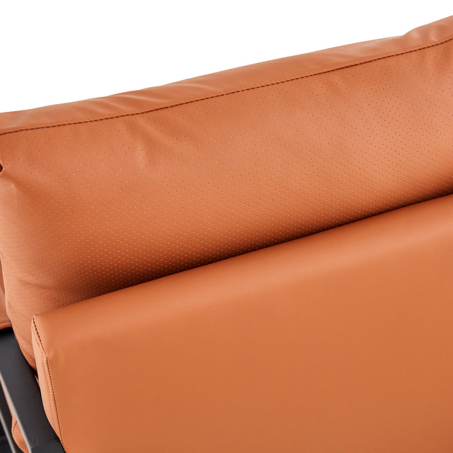 Modern Two-Seater Sofa Chair with 2 Pillows - PU Leather, High-Density Foam, Black Coated Metal Frame.Brown