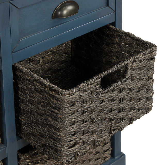 TREXM Rustic Storage Cabinet with Two Drawers and Four  Classic Rattan Basket for Dining Room/Entryway/Living Room (Antique Navy)