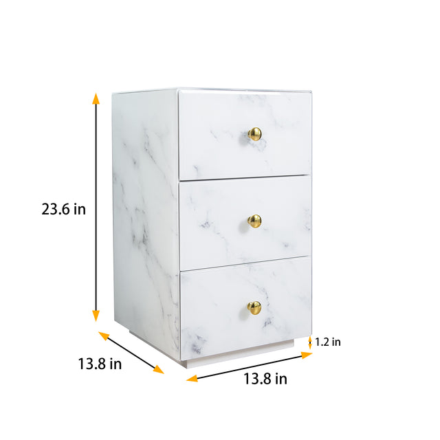 Glass Nightstand, Marble Nightstand with 3 Drawers,Side Table for Bedroom, Living Room(Tempered Glass)