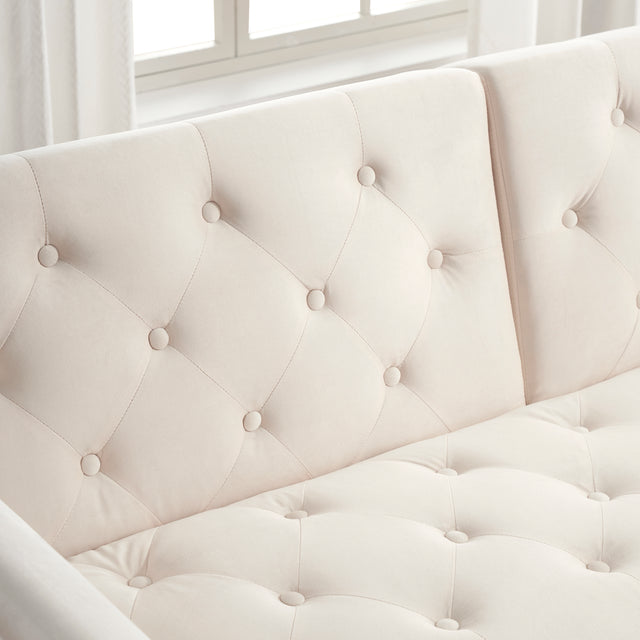 Beige Folding Living Room Sofa Bed with Midfoot Including Two Pillows