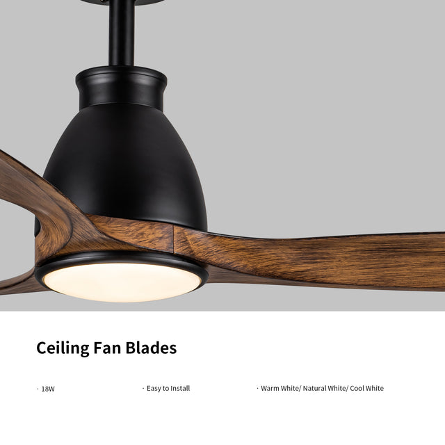 52 In.  Wood Grain Blades Intergrated LED Ceiling Fan with Remote Control