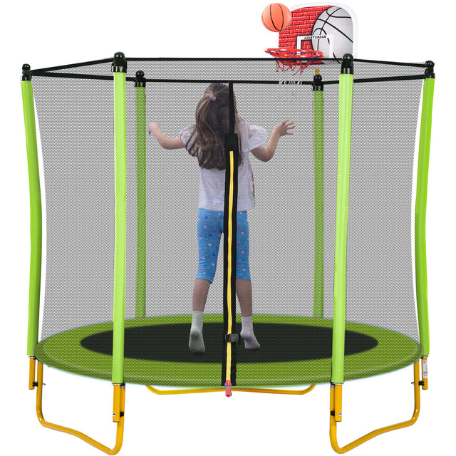 5.5FT Trampoline for Kids - 65" Outdoor & Indoor Mini Toddler Trampoline with Enclosure, Basketball Hoop and Ball Included