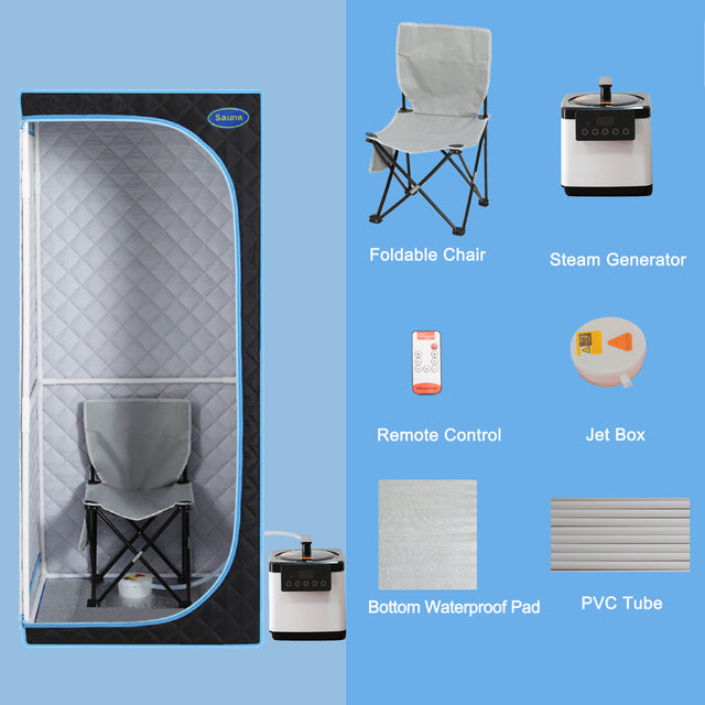 Full Size Portable Black Steam Sauna tent–Personal Home Spa, with Steam Generator, Remote Control, Foldable Chair, Timer and PVC Pipe Connector Easy to Install.Fast heating, with FCC Certification