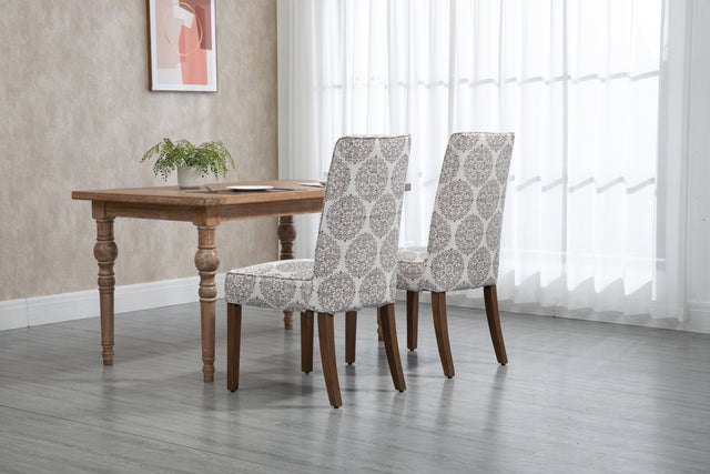 Cover Removable Interchangeable and Washable Coffee Medallion Fabric Upholstered Parsons Chair with Solid Wood Legs 2 PCS