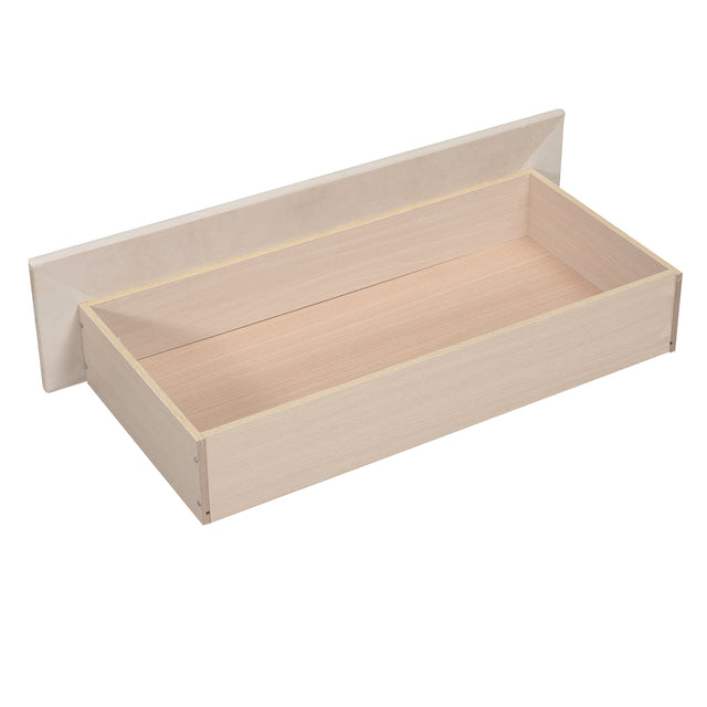 Twin Size Upholstered daybed with Drawers, Wood Slat Support, Beige