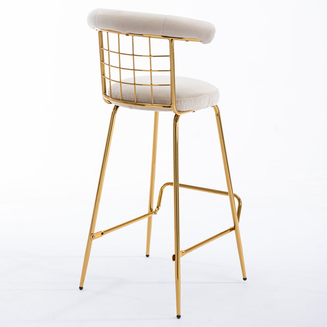 Bar Stool Set of 2, Luxury Velvet  High Bar Stool with Metal Legs and Soft Back, Pub Stool Chairs Armless Modern Kitchen High Dining Chairs with Metal Legs, Beige