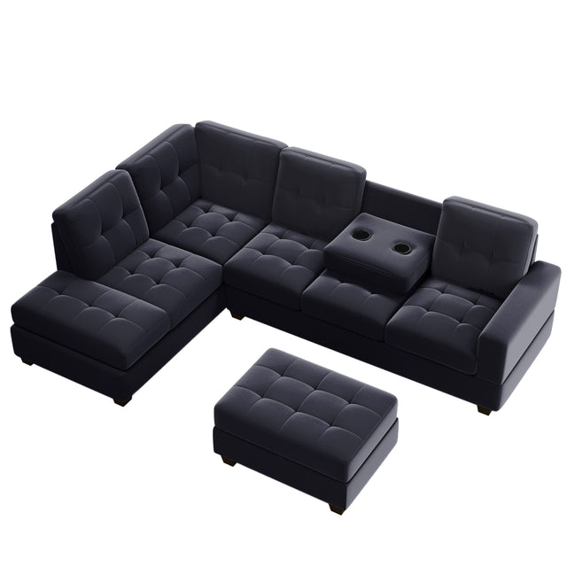 Orisfur. Modern Sectional Sofa with Reversible Chaise, L Shaped Couch Set with Storage Ottoman and Two Cup Holders for Living Room