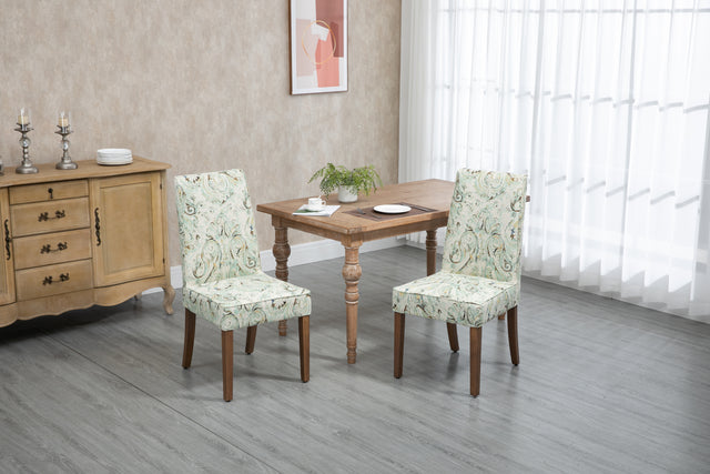 Cover Removable Interchangeable and Washable Multi-color Blue Floral Fabric Upholstered Parsons Chair with Solid Wood Legs 2 PCS