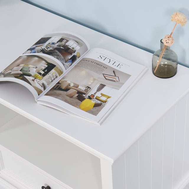 Living Room Wooden White TV Cabinet with 2 Drawers