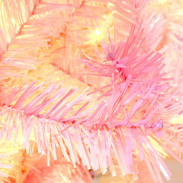Pre-lit Artificial Christmas 2-Piece Set, Xmas Tree 5FT Pink Christmas Tree with 6 feet Garland X-mas