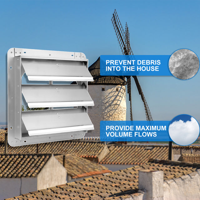 iPower 14-Inch Square Aluminum Automatic Gravity Shutter Louver Vent, Silver