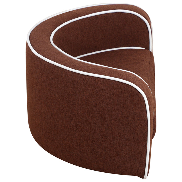 30" Brown Round Pet Sofa, Dog sofa, Dog bed, Cat Bed, Cat Sofa, with Wooden Structure and Linen Goods White Roller Lines on the Edges Curved Appearance pet Sofa with Cushion
