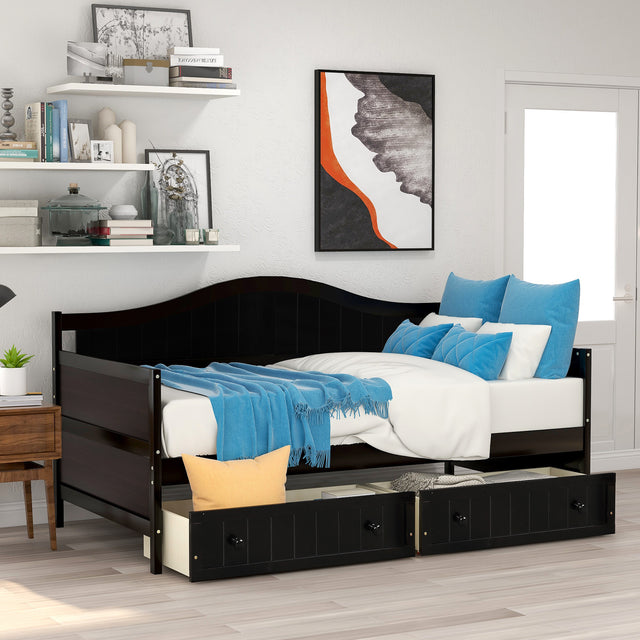 Twin Wooden Daybed with 2 drawers, Sofa Bed for Bedroom Living Room,No Box Spring Needed,Espresso