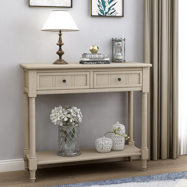 TREXM Daisy Series Console Table Traditional Design with Two Drawers and Bottom Shelf (Retro Grey)