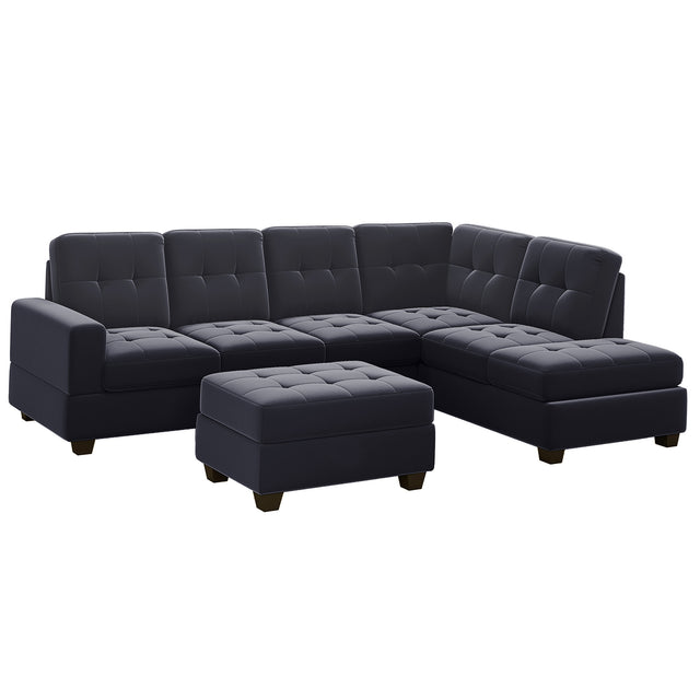 Orisfur. Modern Sectional Sofa with Reversible Chaise, L Shaped Couch Set with Storage Ottoman and Two Cup Holders for Living Room