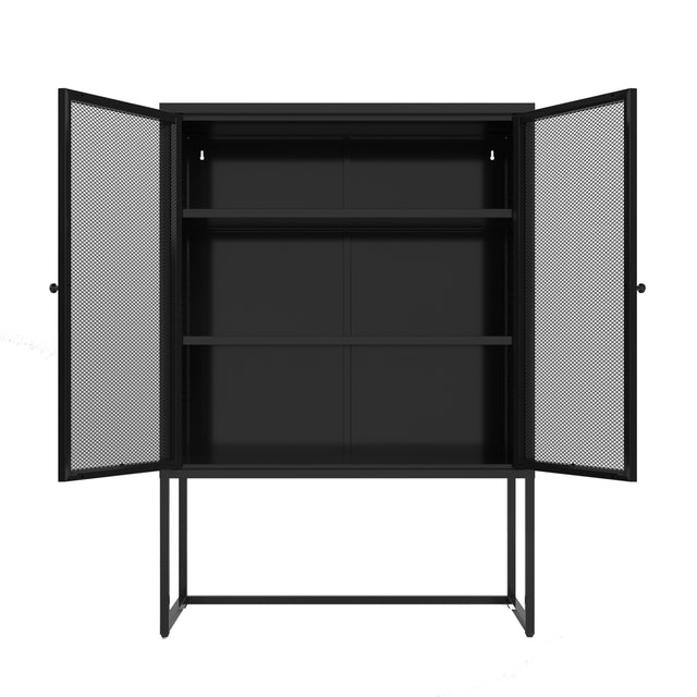 47.2 inches high Metal Storage Cabinet with 2 Mesh Doors, Suitable for Office, Dining Room and Living Room, Black