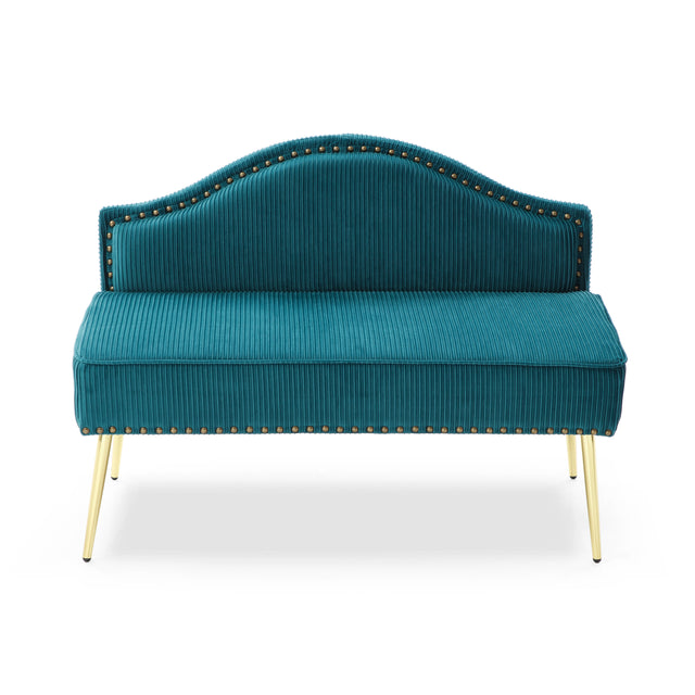 46.5" Width Modern Upholstered Pleated Velvet Loveseat Sofa Tufted Dining Bench Office Loveseat Couch Armless Mid-Century Settee Luxury 2 Seater Sofa with Golden Legs for Living Room Bedroom,Teal