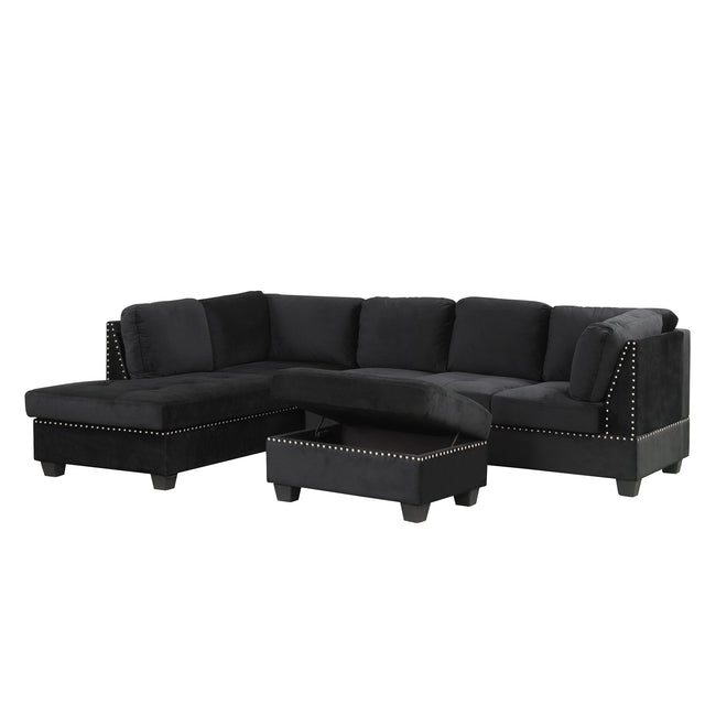 104.5" Reversible Sectional Sofa Space Saving with Storage Ottoman Rivet Ornament L-shape Couch for Small or Large Space Dorm Apartment,Black(旧SG000406AAA)