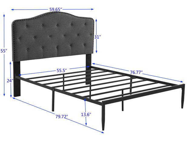 B113 Full bed, Beautiful headboard with buttons  Strong iron frame with high temperature paint