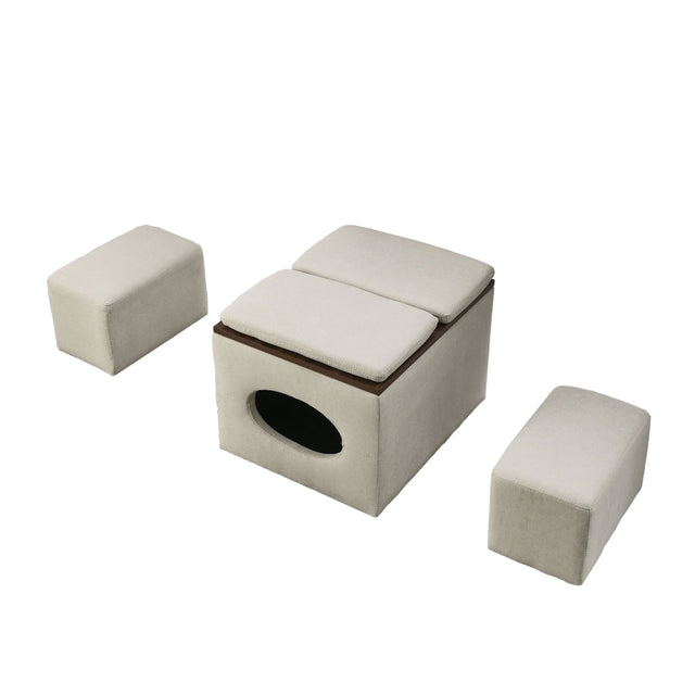 [Video] Welike 25"W Modern design hollow storage ottoman, upholstery, coffee table, two small footstools, easy storage and wide use