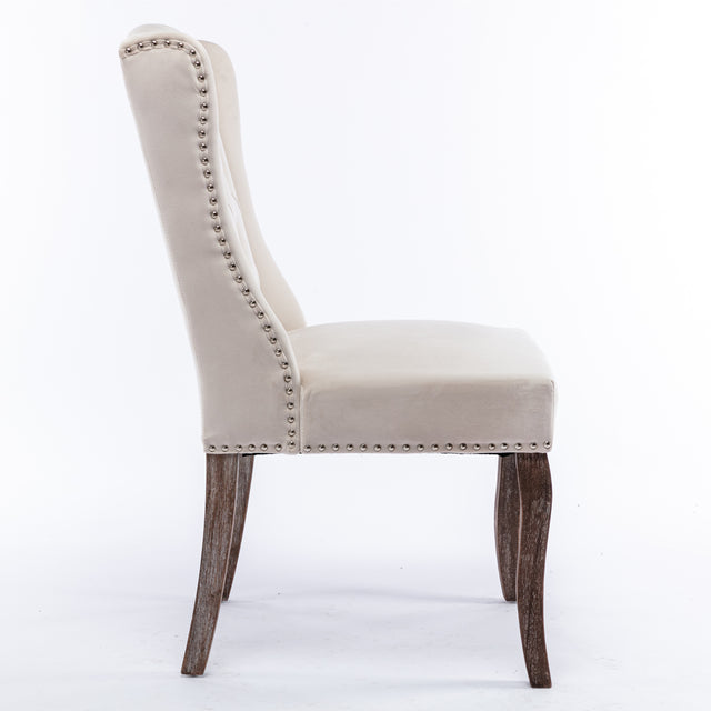 A&A Furniture,Wingback Dining Chair，Traditional Tufted Upholstered America Luxury Chairs， Country Cottage Farm Beach Dining Kitchen Vintage Style Side Chair, Velvet Fabric Wood, Set of 2，Beige
