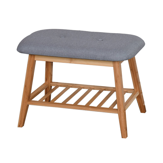 Entryway Shoe Rack Living Room Bamboo Storage Bench 23.6 x 12 x 17.3 inch