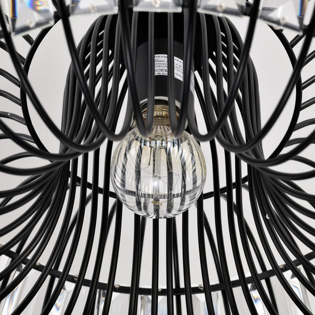 Modern Oblate Black Crystal Chandelier Fixture，Ceiling Pendant light for Living Room, Bedroom, Kitchen, Dining Room, Hallway，Adjustable Color Temperature，Dimmable，120V，E26，W16.5*L31.5