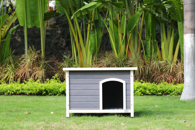 Outdoor Wooden Dog House with Hinges,Raised Feet,Openable Asphalt Roof&Removable Floor