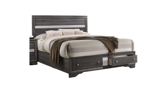 Traditional Matrix Queen 4 piece Storage Bedroom Set in Gray made with Wood