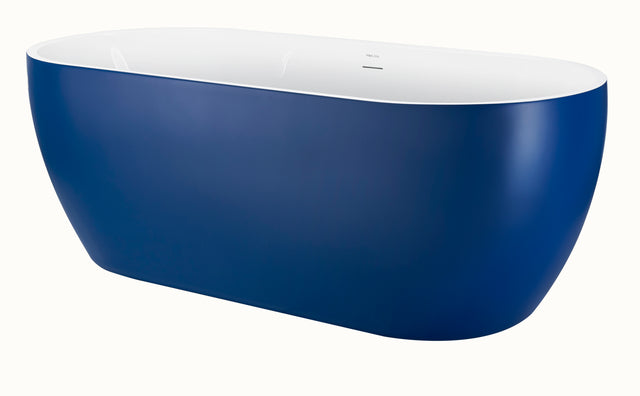 65" 100% Acrylic Freestanding Bathtub，Contemporary Soaking Tub，white inside and blue outside