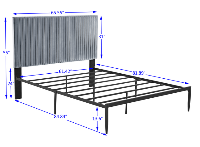 B110 Queen bed Beautiful line stripe cushion headboard  Strong iron frame with high temperature paint