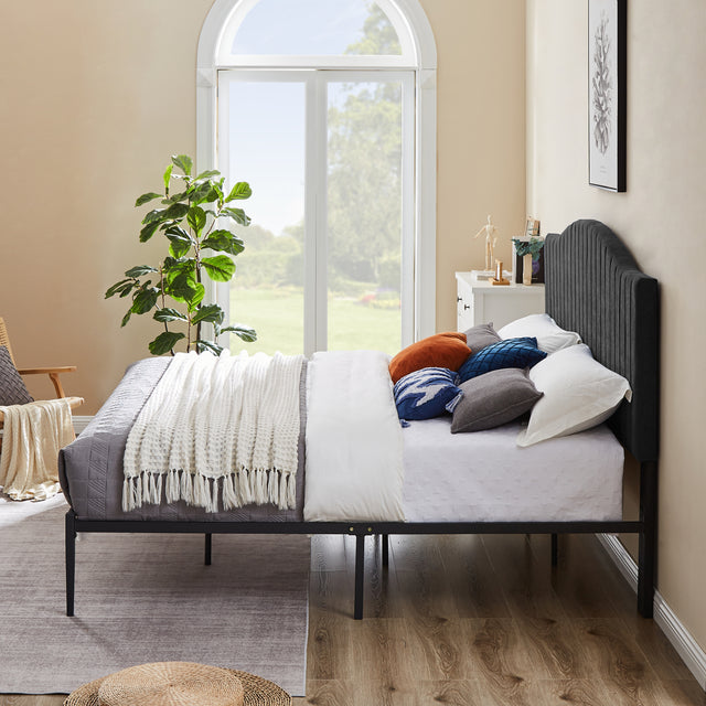 B111 King bed Beautiful line stripe cushion headboard  Strong iron frame with high temperature paint