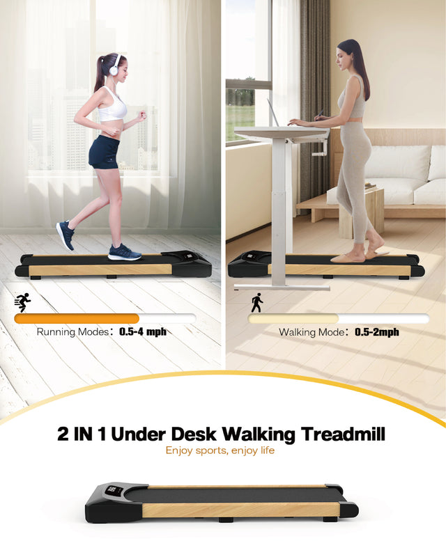 Under Desk Treadmills Walking Pad, 265LBS Capacity Portable Treadmill with Remote Control and LED Display Electric Running Machine for Home Office Exercise Walking Jogging Installation Free