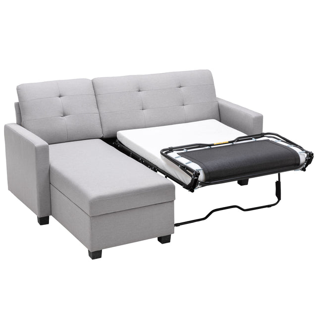 78.3" Convertible Sleeper Sofa Bed,Linen Pull Out Couch with Storage Chaise,Sleeper Counch with Memory Foam Mattress for  Small Space Living Room Bedroom Office,Light Gray