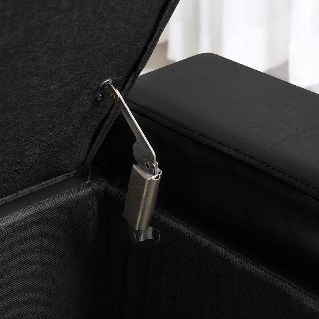 Faux Leather Upholstery Storage  Ottoman Bench Black