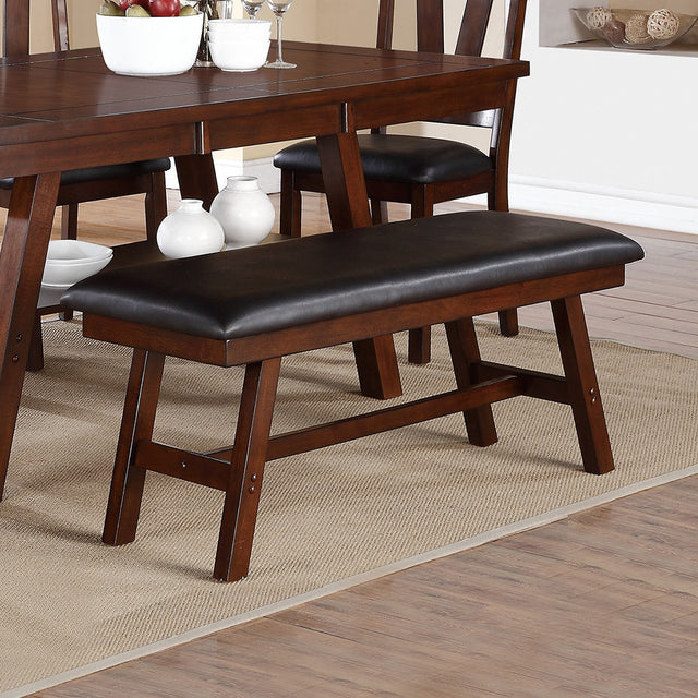 Black Faux Leathe Dining Bench, Dark Walnut