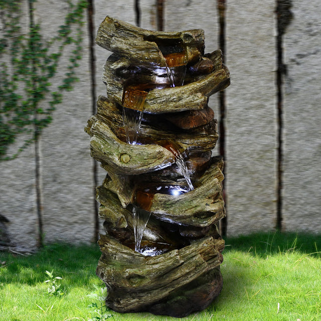 Indoor Outdoor  5-Tier Floor Rack Water Fall Fountain with White LED Light for Patio Yard Garden Lawn