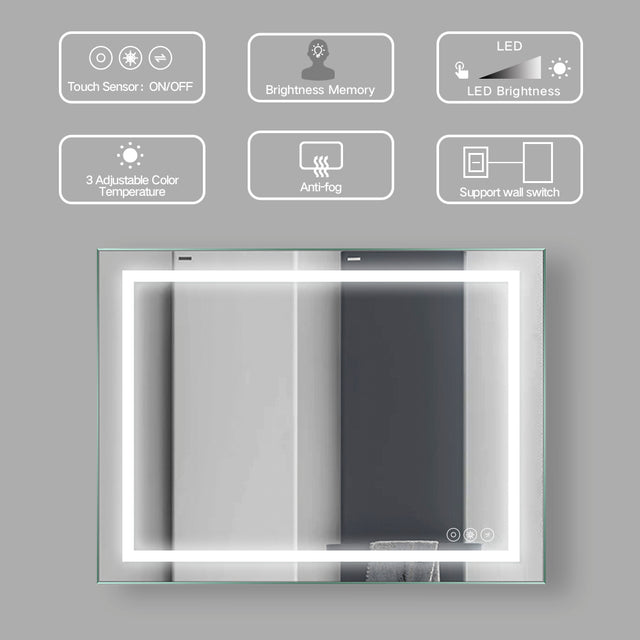 36*48 Led mirror 3 brightness x 3 colors Anti-fog