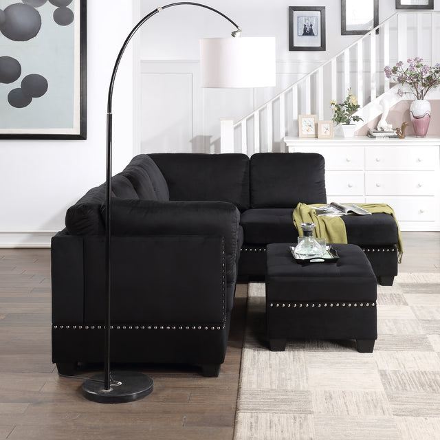 104.5" Reversible Sectional Sofa Space Saving with Storage Ottoman Rivet Ornament L-shape Couch for Small or Large Space Dorm Apartment,Black(旧SG000406AAA)