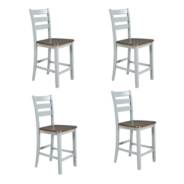 TOPMAX Farmhouse Wood Counter Height 5-Piece Dining Table Set with Drop Leaf, Kitchen Set with Wine Rack and Drawers for Small Places,  Cherry+Gray