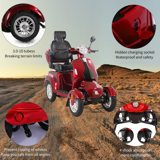 Fastest Mobility Scooter With Four Wheels For Adults & Seniors, Red 800W