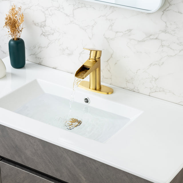 Waterfall Bathroom Faucet  Bathroom Faucet with Pop Up Drain Single Handle One Hole or Three Holes Vanity Faucet Farmhouse RV Bathroom Vessel Basin Faucet Deck Mount