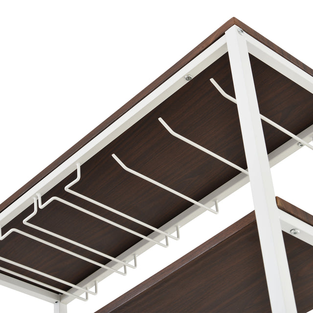 TOPMAX Updated Industrial Modern 5-Tier Baker Rack, Freestanding Bar Wine Rack Table with Glass& Cup Holders&Hooks,  Dark Brown